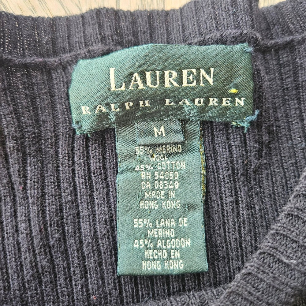 Lauren Ralph Lauren Ribbed Sweater Womens Medium‎ Black Merino Wool Cotton 90s - Picture 3 of 9
